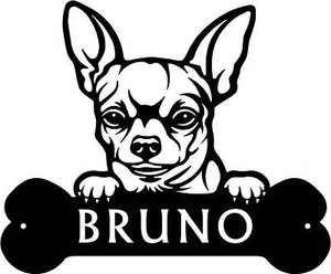Chihuahua #2 Head and Dog Bone Sign with Custom Name or Numbers - Picture 1 of 5
