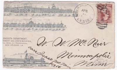 NEW ORLEANS LA EXPOSITION - MINNESOTA DEPT Cover w EXPOSITION STA Cancel RARITY! - Image 1 of 2