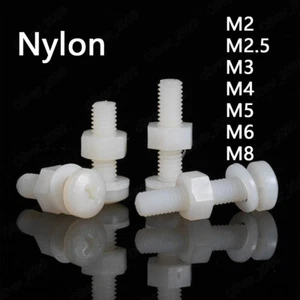White Nylon Phillips Pan Head Screws With Hex Nuts Flat Washer M2 M3 M4 M5 M6 M8 - Picture 1 of 5