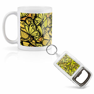 Mug & Bottle Opener-Keyring-set - Pretty Yellow Butterfly Print   #14185