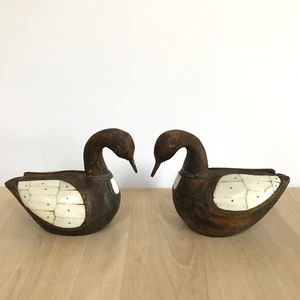 Rustic Wooden Duck Carvings Figures x 2 Hand Carved Vintage Folk Art Decorative - Picture 1 of 14