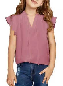 Summer Shirts for Girls Cute Ruffle Short Sleeve Chiffon Tops 2024 Casual V N... - Picture 1 of 6