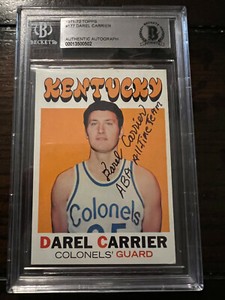 DAREL CARRIER 1971-72 TOPPS ROOKIE SIGNED AUTO CARD #177 BECKETT BAS INSCRIBE RC
