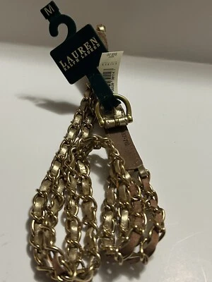 RALPH LAUREN Women’s Size medium,Gold Double Chain Link ,Patent Leather NWT. - Image 1 of 4