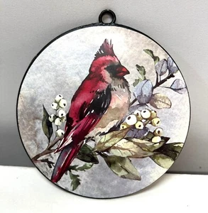 Cardinal Bird Metal Round Hanging Christmas Ornament - Picture 1 of 4
