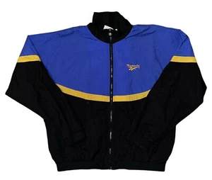 Vtg 90s Reebok Blue Yellow Color Block Nylon Windbreaker Jacket Large  - Picture 1 of 4