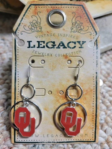 Oklahoma Sooners OU Round Hoop Earrings Dangle Legacy Cover