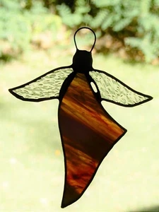 Handmade RAINFOREST ANGEL Streaky Stained Glass Protector SUNCATCHER Nature Love - Picture 1 of 19