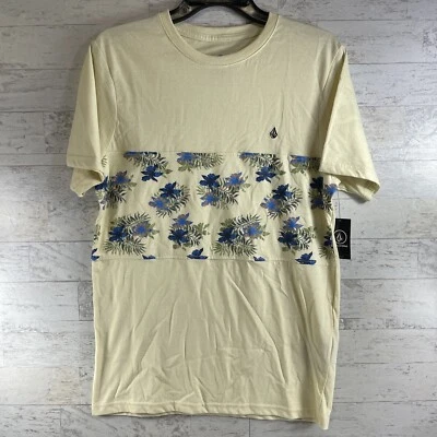 Men’s Volcom Yellow Floral Parables Blocked Crew Shirt Size Logo S NWT SS Skate - Image 1 of 4