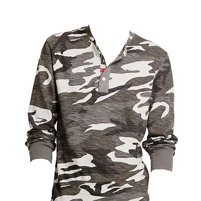 Ralph Lauren Denim & Supply Hombres Delgado Gris Camuflado Bandera de EE. UU. Henley Camisa Botón Nueva Foto 1 de 4