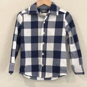 OshKosh Boys Sz 4 Checkered Navy Blue Button Up Shirt 100% Cotton - Picture 1 of 10