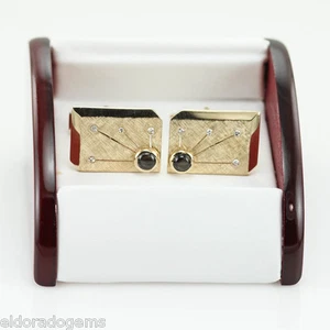 0.15 CT. DIAMOND & 5 MM SMOKEY TOPAZ LARGE MEN'S CUFFLINKS 14K YELLOW GOLD - Picture 1 of 5