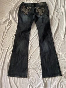Grace In La Womens Rhinestone Embellished Bootcut Jeans Size 9/28 Medium Wash St - Picture 1 of 8