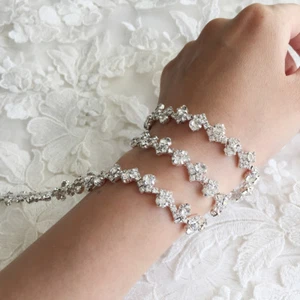 Cinturón de vestido de novia con adornos de cadena ondulada de oro rosa de diamantes de imitación apliques de cuentas de novia - Imagen 1 de 18