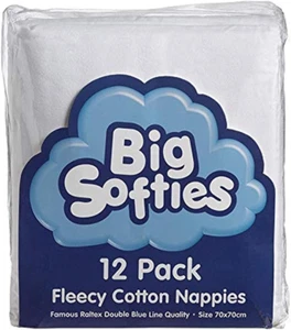 Big Softies Super Soft Cotton Flannelette Nappies Set for Babies, White - Picture 1 of 12