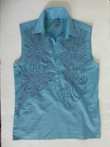Men's - Save The Queen - Blue  Embroidery Sleeveless Shirt Large - Made in Italy - Picture 1 of 5