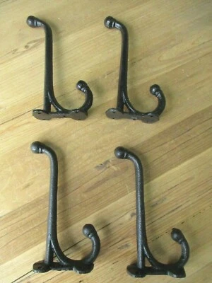 4 LARGE HARNESS HOOKS RACK COAT HAT WALL CAST IRON BARN BLACK 7 1/2" LONG STURDY - Image 1 of 4