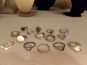 Vtg Sterling Silver 15 Piece Ring Lot Pandora Kn Mexico Stones Gm deco to modern