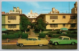 1950 Miami Beach- Orleans Hotel - Cadillac Coupe Deville Studebaker UNP Postcard - Picture 1 of 4