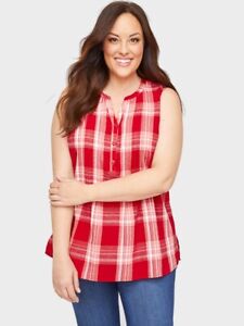 RED Check Camp Rose Pleat Neck Tank Top Catherines Sleeveless Partywear