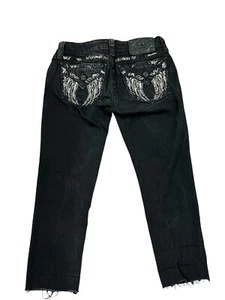Miss Me Black Skinny Jeans JE840352R Angel Wings Womens Bling Pocket Size 26 - Picture 1 of 5