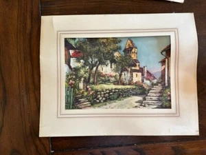 Pair Antique Water Color Manuel Robbe Original Signature C1930 cottage Print - Picture 1 of 6