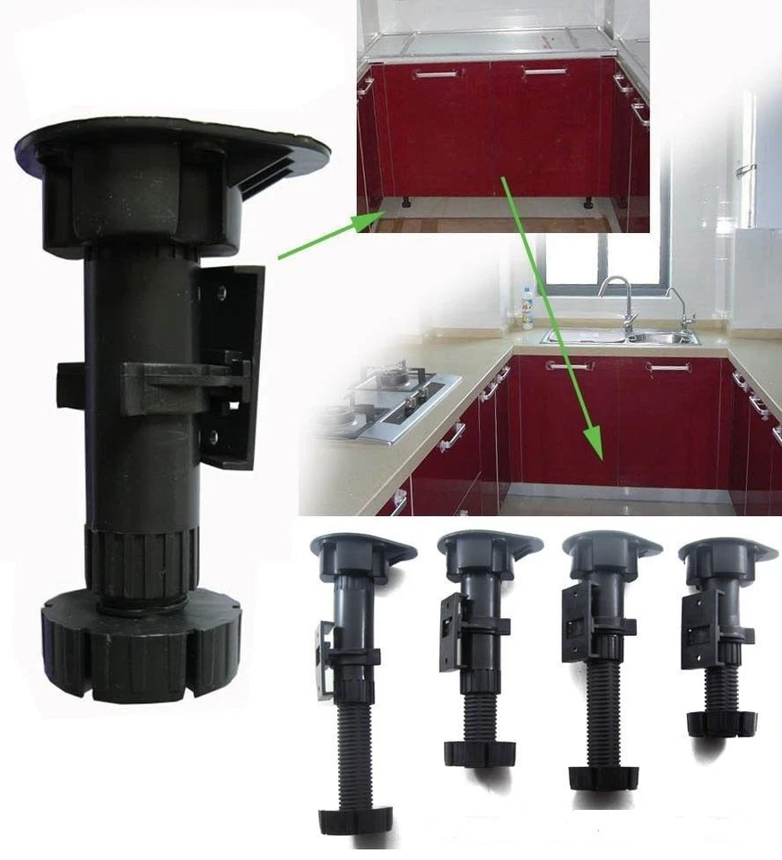 Adjustable Plastic Kitchen Bath Cabinet Leg 95mm-150mm Pack of 4 / 8 / 32 Pcs - Image 1 of 3