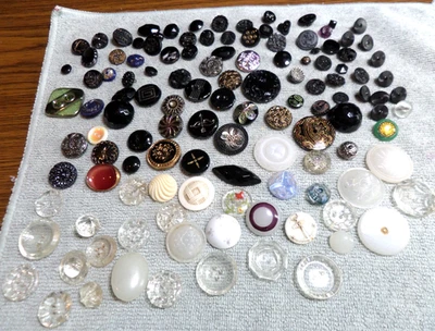 Lot of 123 Antique Glass Buttons Faceted Etch Luster Various Patterns - Image 1 of 4