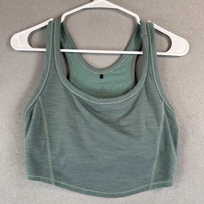 prAna Crop Tank Top Womens Small Green Ribbed Racerback Stretch Yoga Athletic - Image 1 of 4
