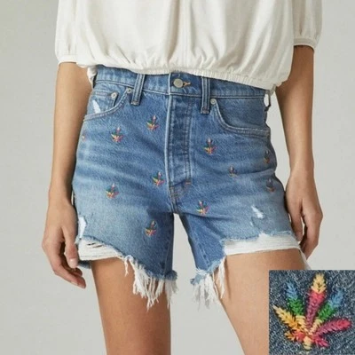 Lucky Brand 90s Midi Womens 14/32 Raw Hem Distressed Hi-Rise Shorts 5" Inseam - Image 1 of 4