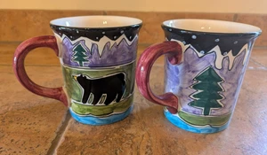 Vintage Set of 2 BIG SKY MONTANA Ceramic Handmade  Coffee MUGS NEW Never Used - Picture 1 of 7