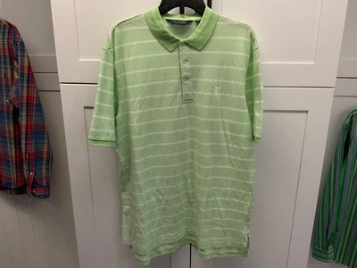 Camisa polo masculina de golfe Ralph Lauren tamanho XL verde branca listrada branca pônei - Imagem 1 de 4