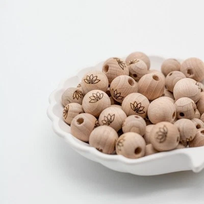 Perla in legno incisione fatta a mano "fiore di loto" 12mm/15mm - Immagine 1 di 2