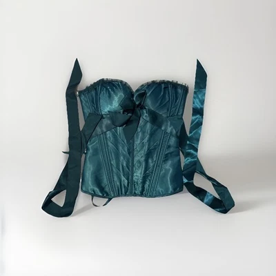 Korsage Damen M grün-schwarz Satin Spitze Rüsche Schleifen burlesque Neu Bustier - Bild 1 von 4