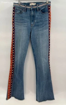 Pantalones de mezclilla para mujer Tory Burch 27 azul acampanados bordados ribete lateral Foto 1 de 3