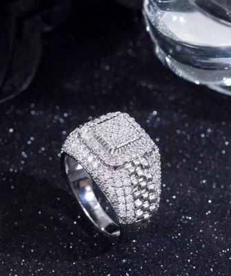 Anillo de lujo estilo callejero de 1 pieza para hombre con diseño de cadena y Ia cúbica y piedra talla 8 Foto 1 de 4