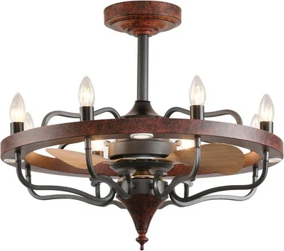 Ceiling Fans with Lights Small Farmhouse Rustic Bedroom Ceiling Fan Light with L - Image 1 of 4