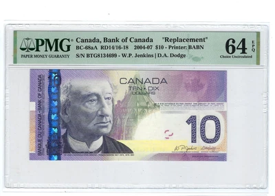 Canada 2001 $10 BC-68aA BTG Replacement (Printed-2004) Jenkins-Dodge PMG GEM 64 - Image 1 of 2