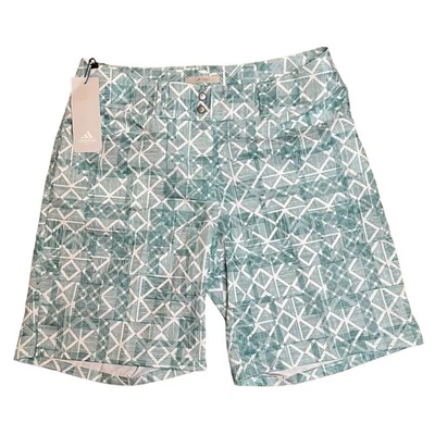 Shorts de golfe Adidas feminino tamanho 2 azul estampado frente plana 7" Athleisure $65 novo com etiquetas - Imagem 1 de 4