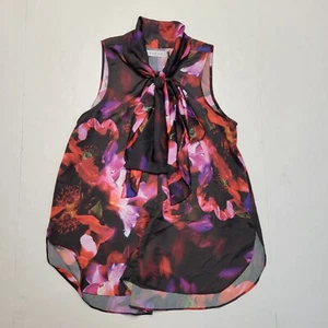 ASKARI Hepburn Delila Tank Top Tie Bow Shirt Women's SMALL Red Pink Floral USA - Picture 1 of 5