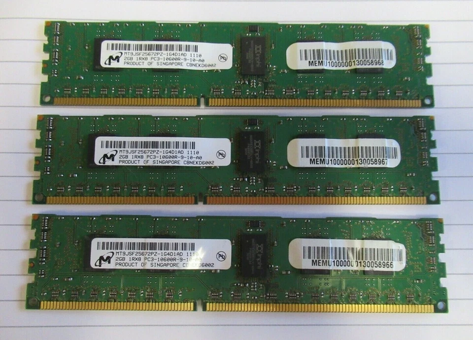 Micron MT9JSF25672PZ-1G4D1AD 6GB (3x2GB) PC3-10600 DDR3 ECC CL9 240P Memory - Image 1 of 3