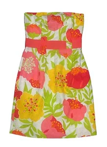 Lilly Pulitzer Strapless Dress Built In Bra Pink Green Size 0 Floral Vintage - Picture 1 of 3