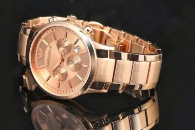 NEW GENUINE EMPORIO ARMANI STAINLESS STEEL MEN'S WATCH AR2452 ROSE GOLD DIAL UK - Image 1 of 4