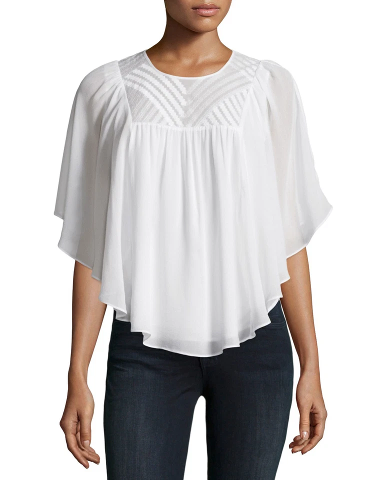 NWT- Joie Patel Embroidered Silk Georgette Blouse, Porcelain - Size XSmall - Image 1 of 1