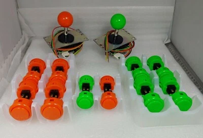 Japan Sanwa 2 Joystick + 16 Buttons Orange  Green + 4 Start Buttons Arcade Parts - Image 1 of 3