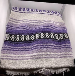 Coperta messicana tessuta a mano acrilico coperta indiana 66"" x 50"" VIOLA BIANCA - Foto 1 di 12