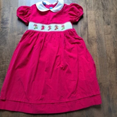 Vestido ANAVINI Calado a Mano ~ Bastones de Caramelo de Navidad de Pana ~ 6x Cuello Rosa Oscuro Foto 1 de 4