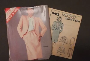 Vintage Misses Jacke & Rock Muster von McCall's $ 8412 Größe 12-16 1983 New OldStock - Bild 1 von 2