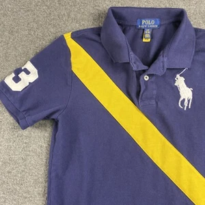 Polo Ralph Lauren Shirt Boys Large 14-16 Blue Rugby Big Pony Stripe Logo #3 - Picture 1 of 7