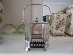 CHARLES TRUMAN BURROWS SILVERPLATE BISCUIT BOX WITH GLASS INSERT - Picture 1 of 10
